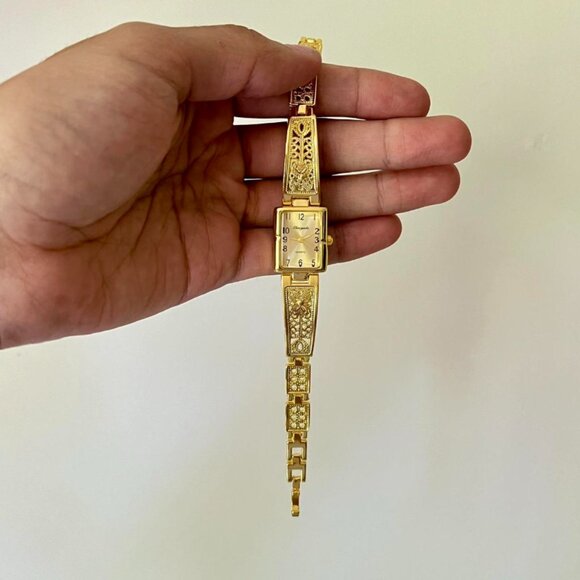 2000s vintage cute gold rectangle stainless steel quartz luxury watch - Picture 5 of 8